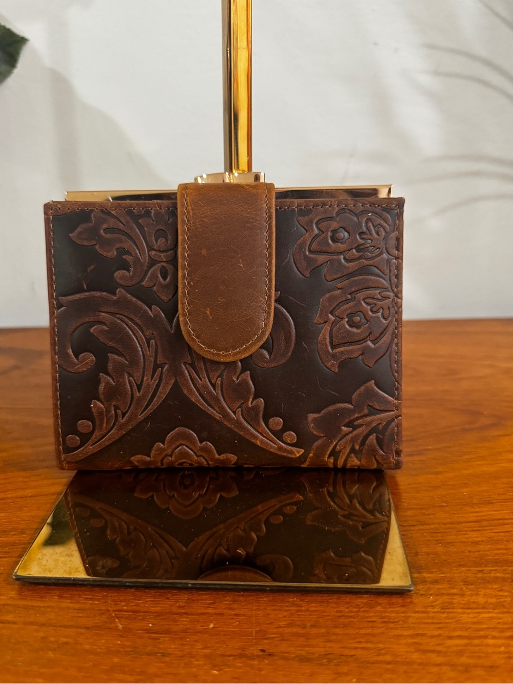 Julia Buxton Brown Embossed Floral genuine Leather Wallet